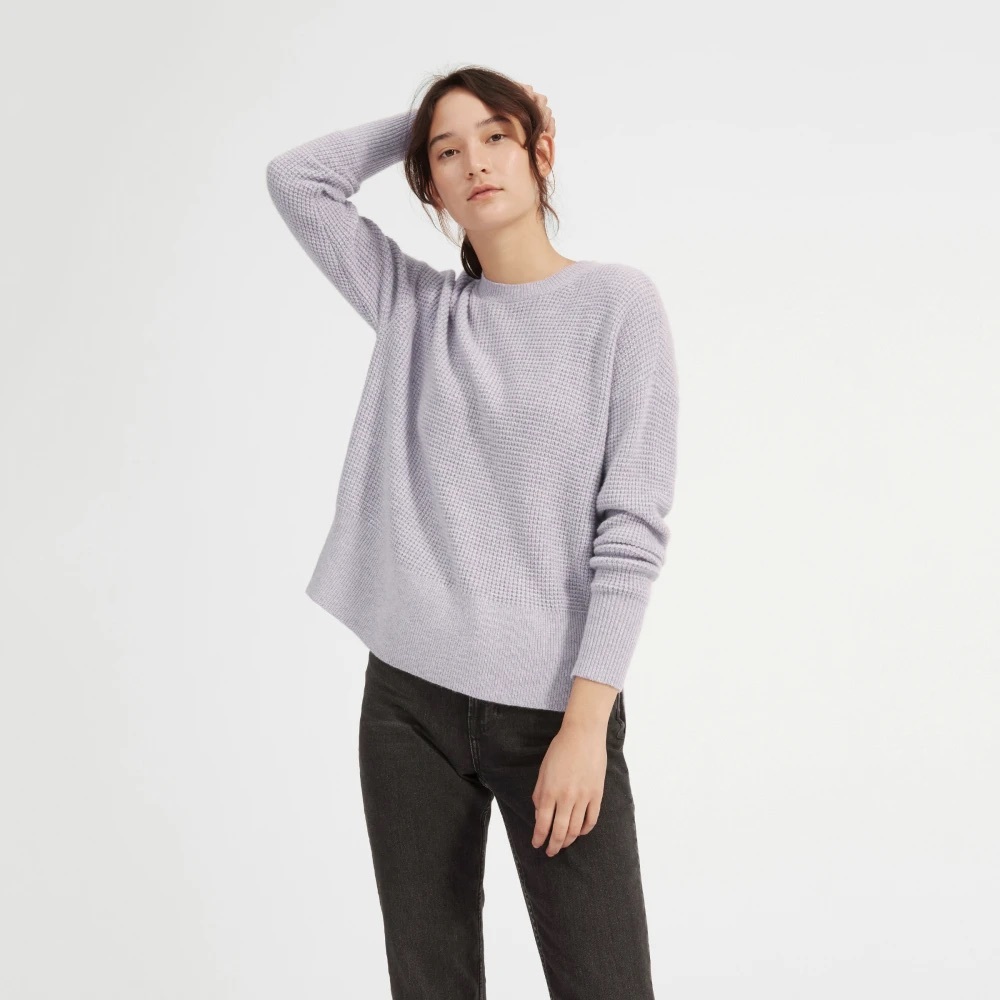 Crew Neck Textured Sweater in Light Lavender